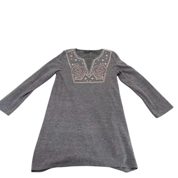 Women's Gray Geometric Embroidered Long Sleeve Tunic Dress‎ Size L - Picture 1 of 7